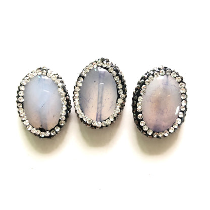 3pcs/lot 20*17mm Rhinestone Paved Oval Agate Spacers White Agate Spacers Focal Beads Charms Beads Beyond