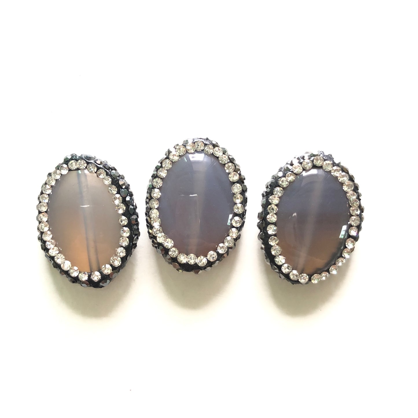 3pcs/lot 20*17mm Rhinestone Paved Oval Agate Spacers Gray Agate Spacers Focal Beads Charms Beads Beyond