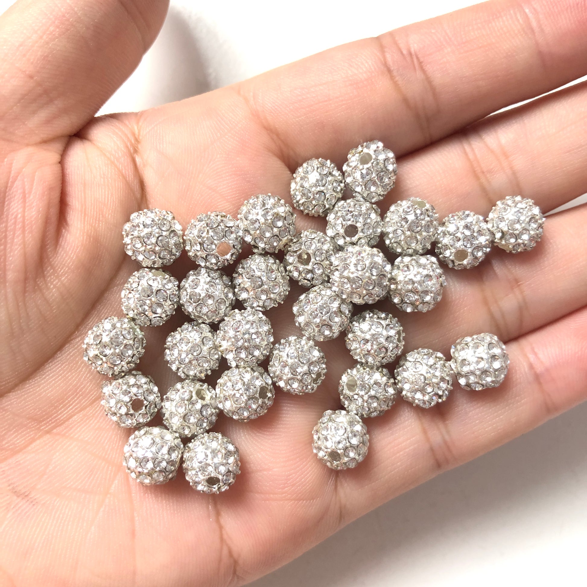 20-50pcs/lot 8mm Silver CZ Paved Alloy Ball Spacers Alloy Spacers & Wholesale Charms Beads Beyond