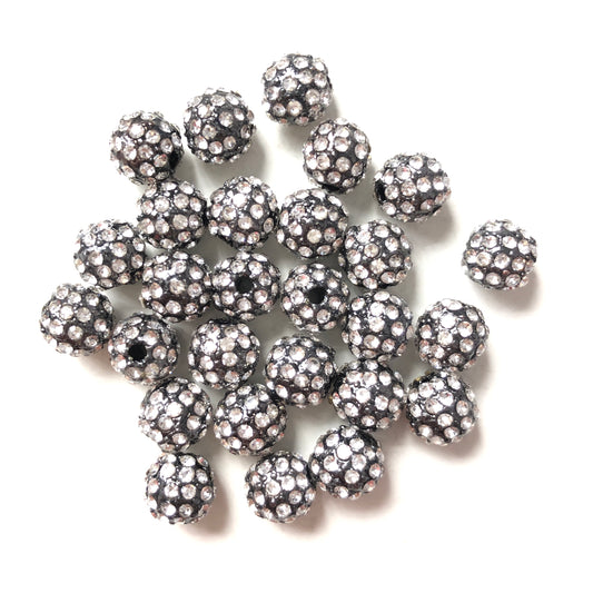 20-50pcs/lot 8mm Gunmetal CZ Paved Alloy Ball Spacers Alloy Spacers & Wholesale Charms Beads Beyond