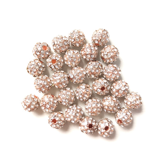 20-50pcs/lot 8mm Rose Gold CZ Paved Alloy Ball Spacers Alloy Spacers & Wholesale Charms Beads Beyond