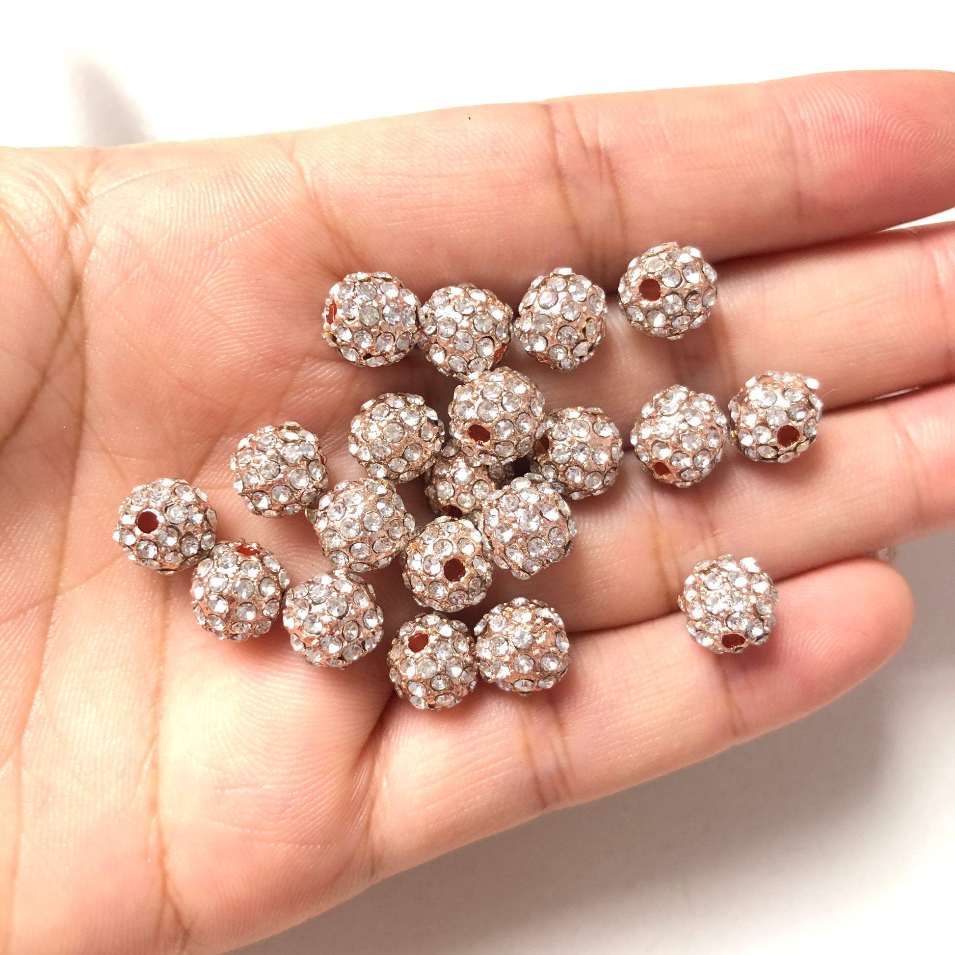 20-50pcs/lot 8mm Rose Gold CZ Paved Alloy Ball Spacers Alloy Spacers & Wholesale Charms Beads Beyond