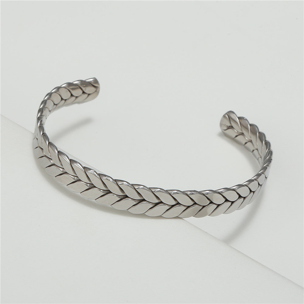 5pcs/lot Leaf Pattern Stainless Steel Open Bangle for Women Silver-5pcs Women Bracelets Charms Beads Beyond