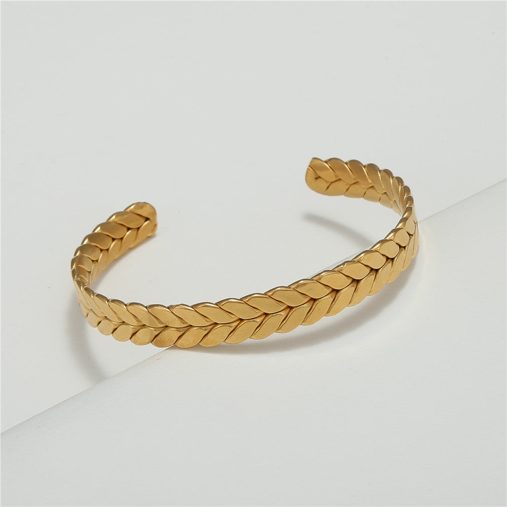 5pcs/lot Leaf Pattern Stainless Steel Open Bangle for Women Gold-5pcs Women Bracelets Charms Beads Beyond
