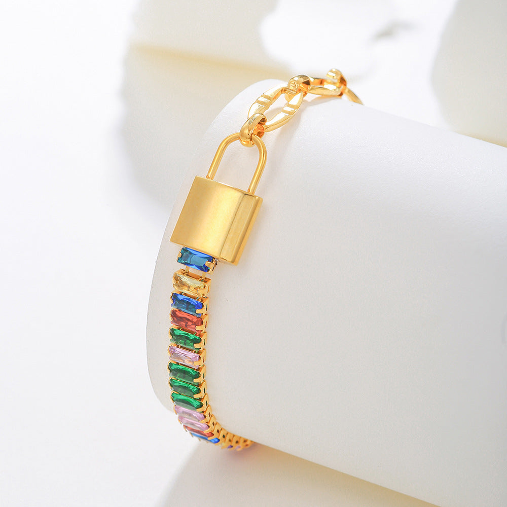5pcs /lot Stainless Steel Multicolor CZ Lock Bracelets for Women Women Bracelets Charms Beads Beyond