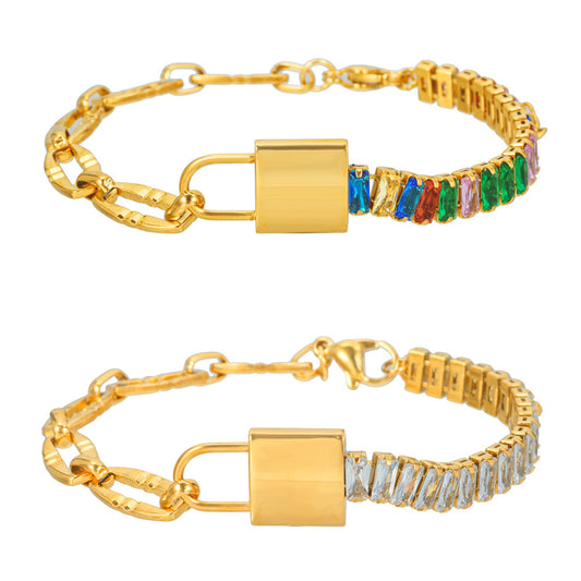 5pcs /lot Stainless Steel Multicolor CZ Lock Bracelets for Women Mix Colors Women Bracelets Charms Beads Beyond