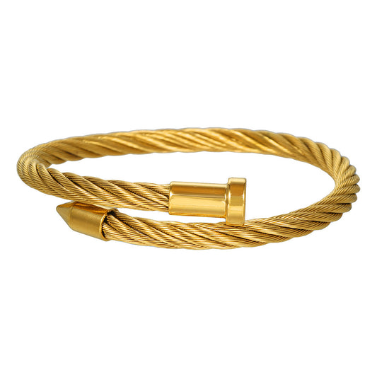 5pcs /lot Nail Style Stainless Steel Open Bangles for Men & Women Gold Women & Men Bracelets Charms Beads Beyond