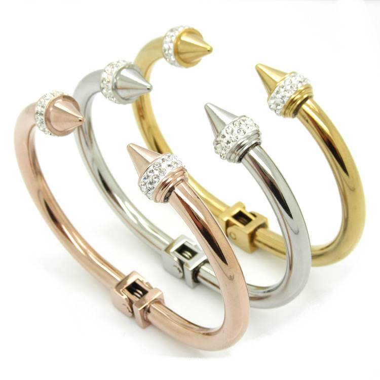 5pcs/lot Stainless Steel Rhinestone Pave Double Nail Bangle for Women Mix Color-5pcs Women Bracelets Charms Beads Beyond