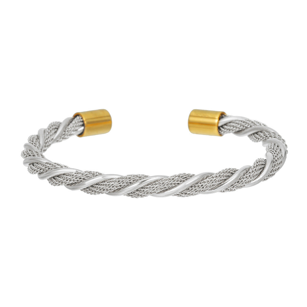 5pcs/lot Stainless Steel Twist Bangle for Women & Men Silver+Gold-5pcs Women & Men Bracelets Charms Beads Beyond