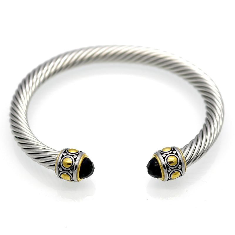 5pcs/lot Stainless Steel Colorful Diamond Open Bangle for Women Black Rhinestone Women Bracelets Charms Beads Beyond