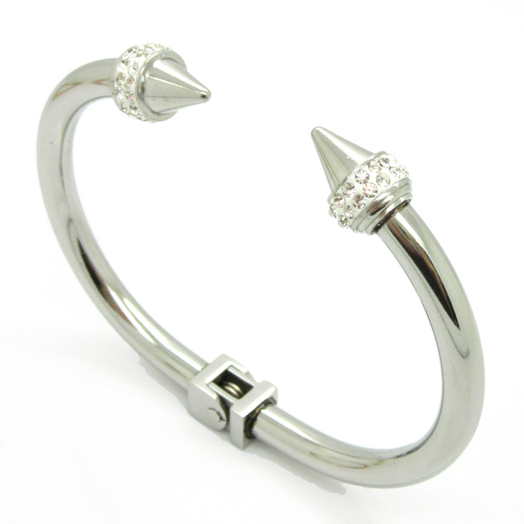 5pcs/lot Stainless Steel Rhinestone Pave Double Nail Bangle for Women Silver-5pcs Women Bracelets Charms Beads Beyond