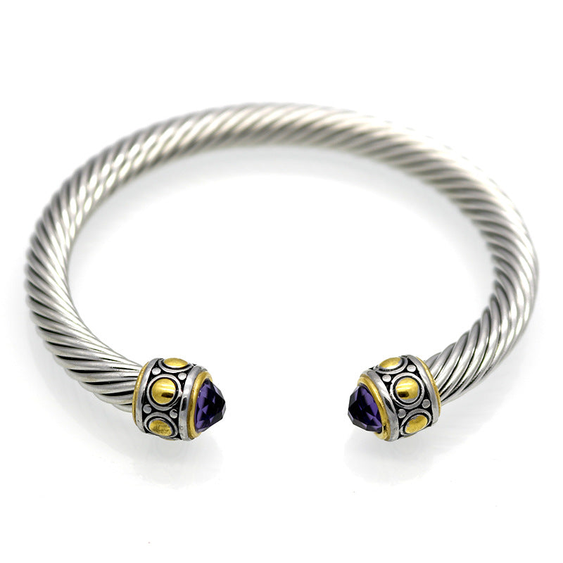 5pcs/lot Stainless Steel Colorful Diamond Open Bangle for Women Purple Rhinestone Women Bracelets Charms Beads Beyond