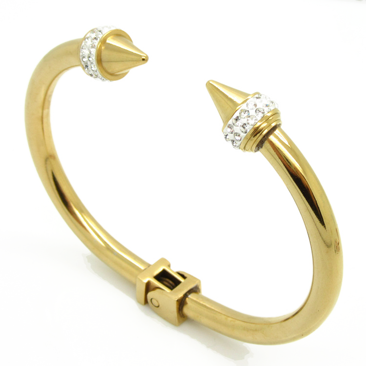 5pcs/lot Stainless Steel Rhinestone Pave Double Nail Bangle for Women Gold-5pcs Women Bracelets Charms Beads Beyond