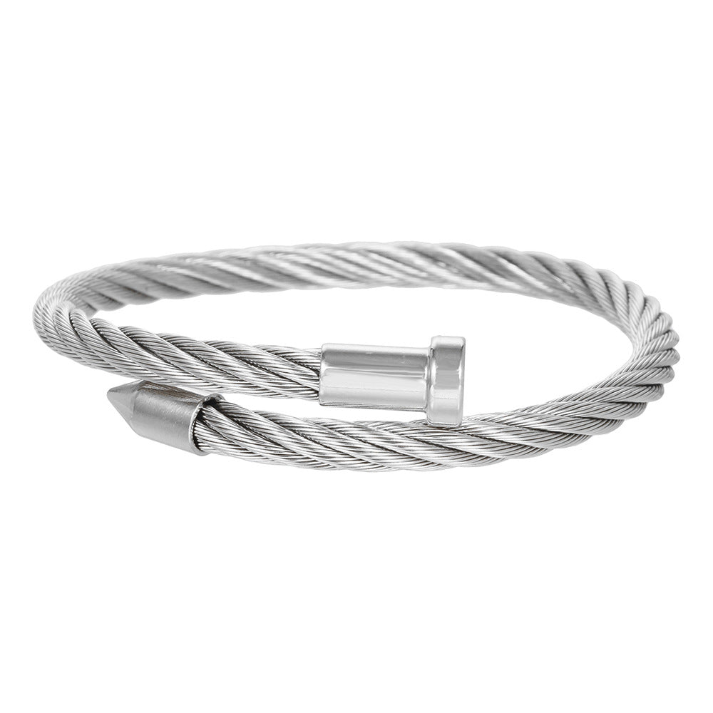 5pcs /lot Nail Style Stainless Steel Open Bangles for Men & Women Silver Women & Men Bracelets Charms Beads Beyond