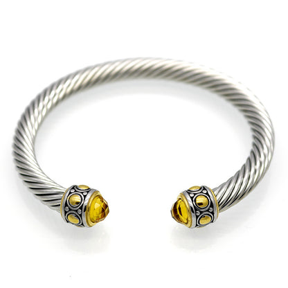 5pcs/lot Stainless Steel Colorful Diamond Open Bangle for Women Yellow Rhinestone Women Bracelets Charms Beads Beyond
