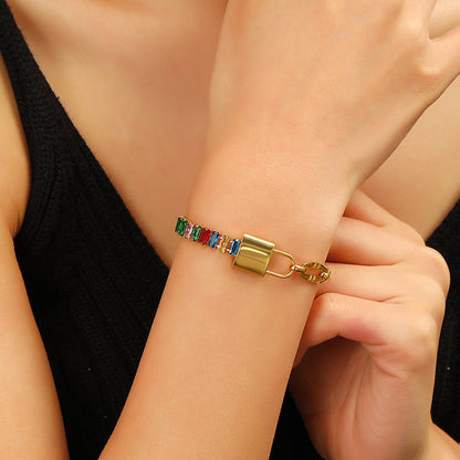 5pcs /lot Stainless Steel Multicolor CZ Lock Bracelets for Women Women Bracelets Charms Beads Beyond