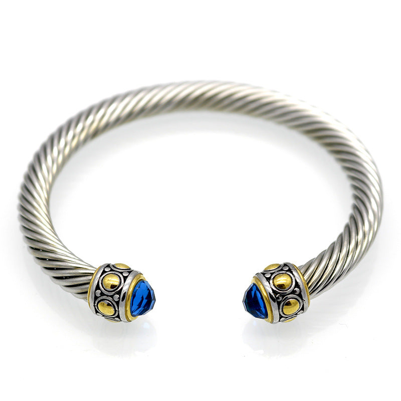 5pcs/lot Stainless Steel Colorful Diamond Open Bangle for Women Blue Rhinestone Women Bracelets Charms Beads Beyond