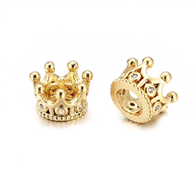 50pcs/lot 10*7mm CZ Paved Crown Spacers Clear Crystal-Gold Wholesale Charms Beads Beyond