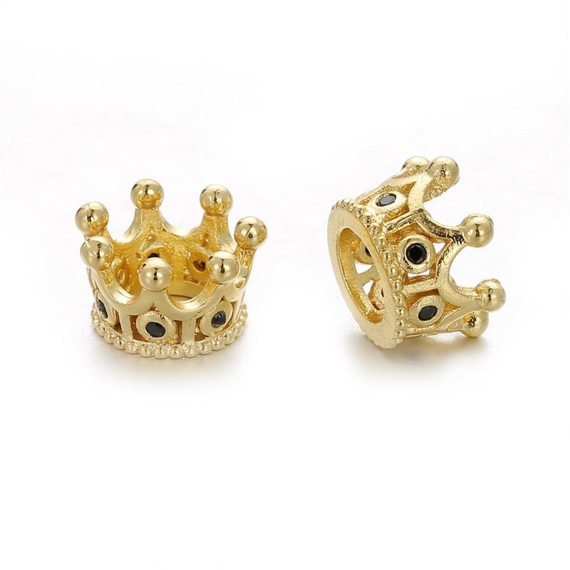 50pcs/lot 10*7mm CZ Paved Crown Spacers Black Crystal-Gold Wholesale Charms Beads Beyond