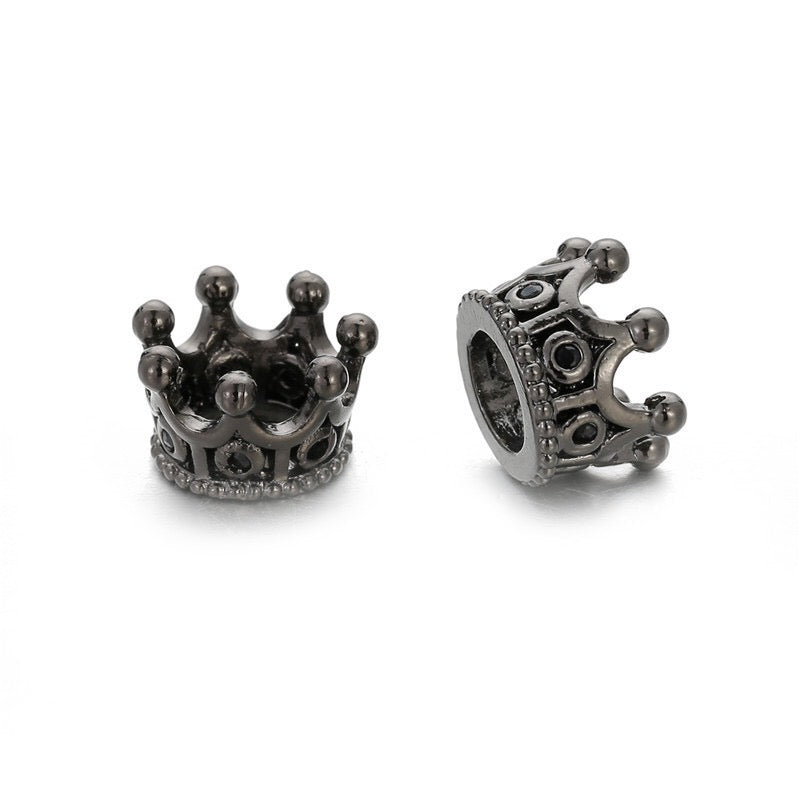50pcs/lot 10*7mm CZ Paved Crown Spacers Black Crystal-Black Wholesale Charms Beads Beyond