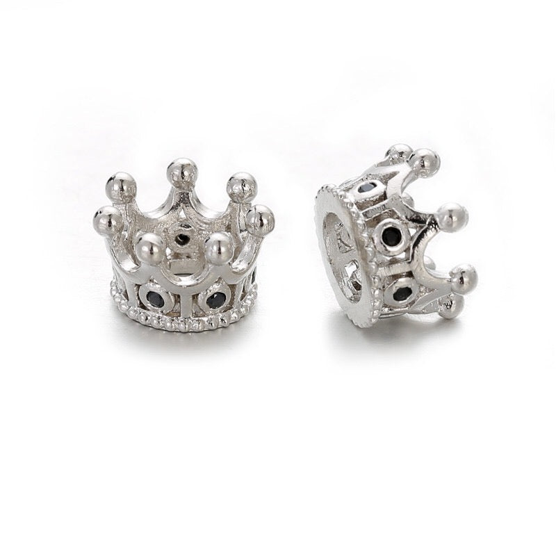 50pcs/lot 10*7mm CZ Paved Crown Spacers Black Crystal-Silver Wholesale Charms Beads Beyond