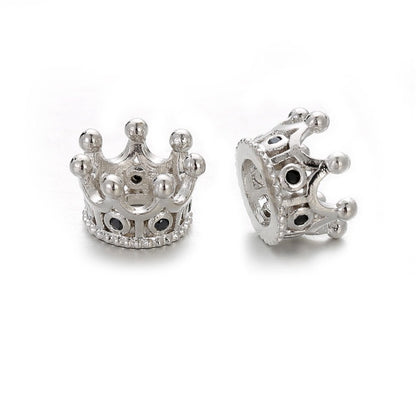 50pcs/lot 10*7mm CZ Paved Crown Spacers Black Crystal-Silver Wholesale Charms Beads Beyond
