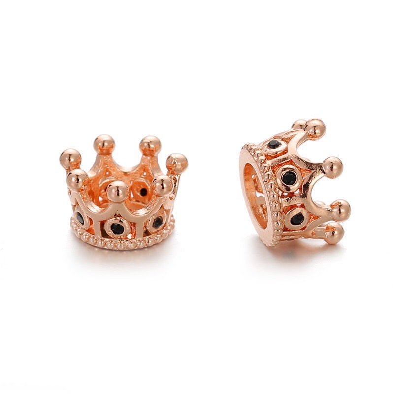 50pcs/lot 10*7mm CZ Paved Crown Spacers Black Crystal-Rose Gold Wholesale Charms Beads Beyond