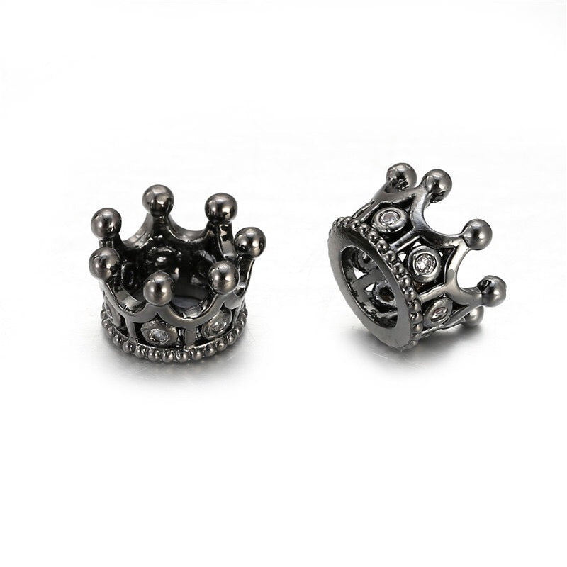 50pcs/lot 10*7mm CZ Paved Crown Spacers Clear Crystal-Black Wholesale Charms Beads Beyond
