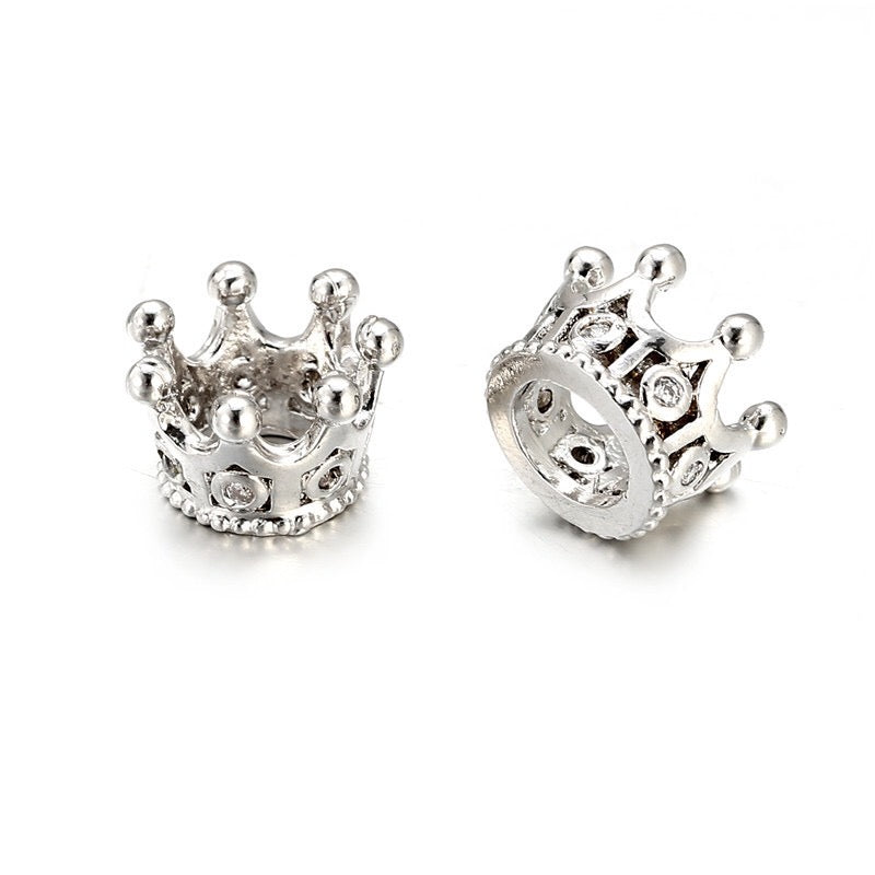 50pcs/lot 10*7mm CZ Paved Crown Spacers Clear Crystal-Silver Wholesale Charms Beads Beyond