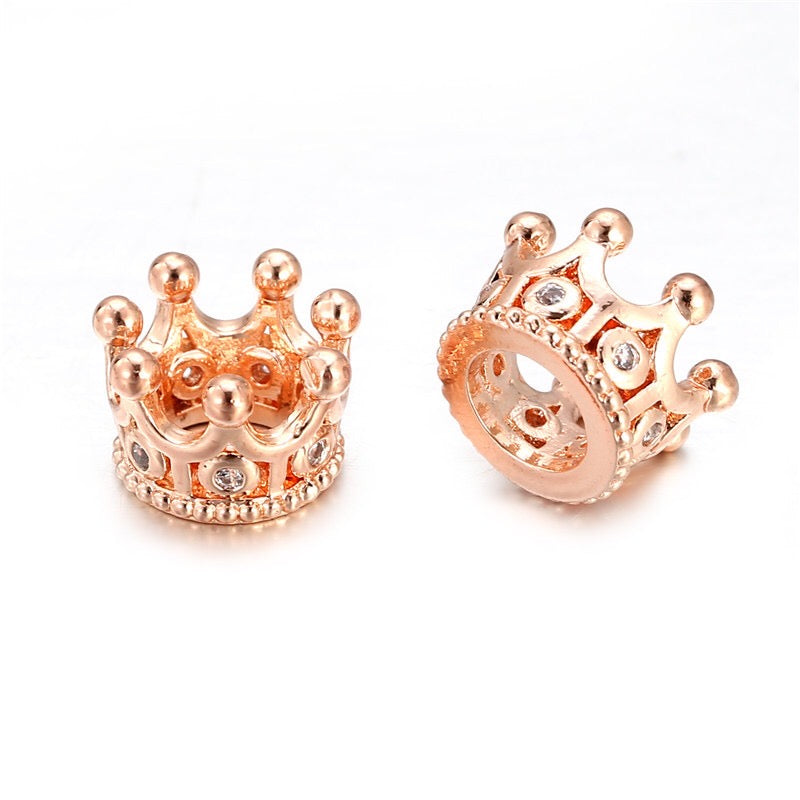 50pcs/lot 10*7mm CZ Paved Crown Spacers Clear Crystal-Rose Gold Wholesale Charms Beads Beyond