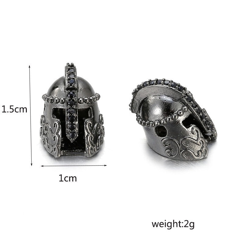 20pcs/lot Black CZ Paved Warrior Helmet Spacers CZ Paved Spacers Helmet Spacers Charms Beads Beyond