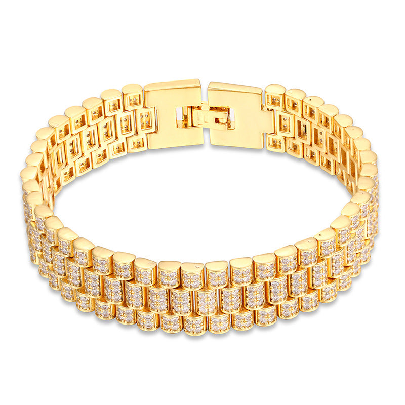 5pcs/lot 8inch CZ Pave Watch Band Link Chain Bracelet for Men & Women Style 1 Full with CZ 2 Gold Men Bracelets Charms Beads Beyond