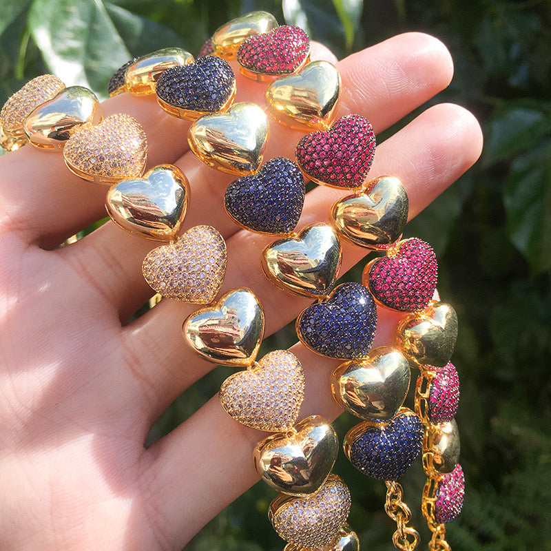 3pcs/lot Multicolor CZ Paved Small Heart Bracelet Mix Colors Women Bracelets Charms Beads Beyond