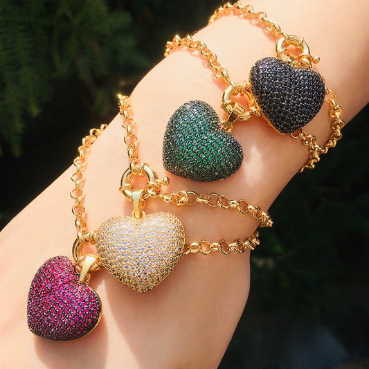 5pcs/lot Multicolor CZ Paved Heart Bracelet Mix Colors Women Bracelets Charms Beads Beyond