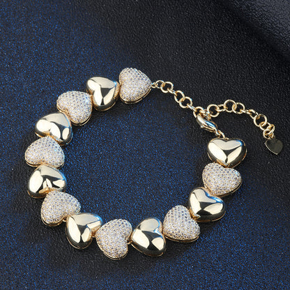 3pcs/lot Multicolor CZ Paved Small Heart Bracelet Gold Women Bracelets Charms Beads Beyond