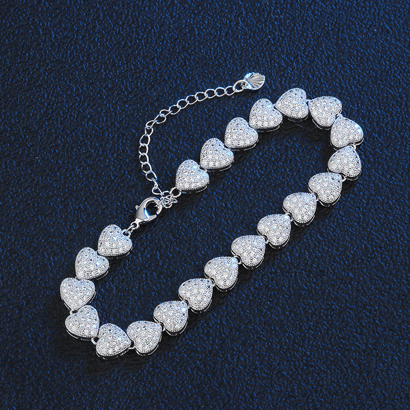 2pcs/lot CZ Paved Heart Bracelet Silver Women Bracelets Charms Beads Beyond