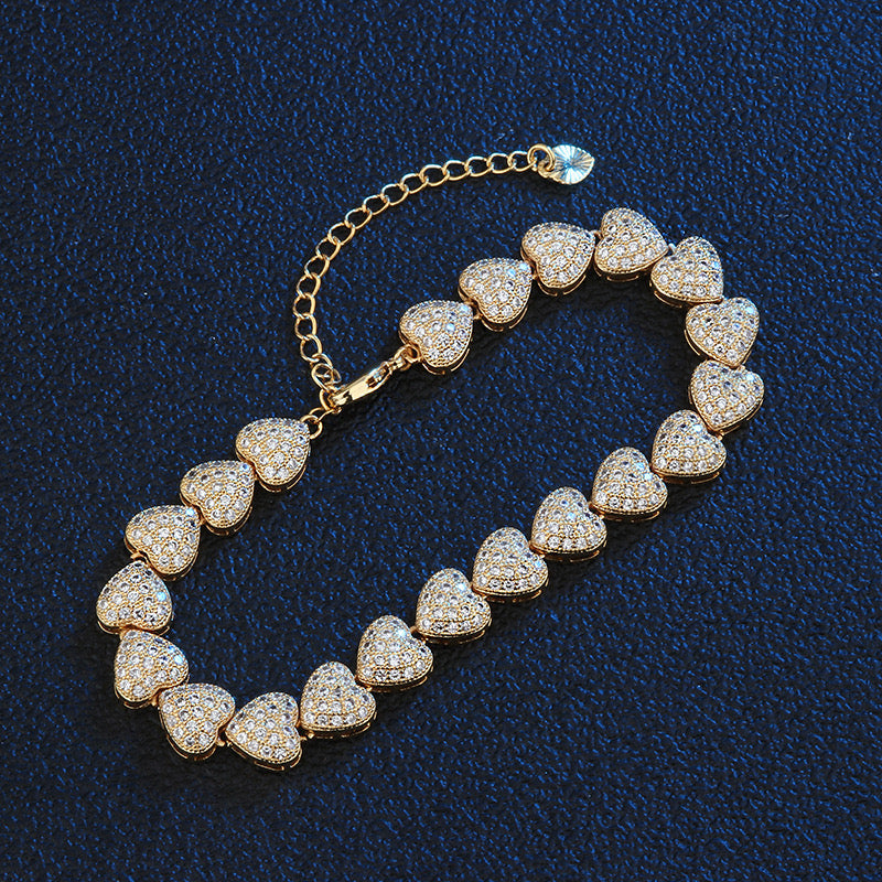 2pcs/lot CZ Paved Heart Bracelet Gold Women Bracelets Charms Beads Beyond