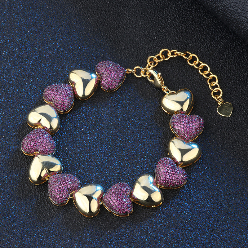 3pcs/lot Multicolor CZ Paved Small Heart Bracelet Fuchsia Women Bracelets Charms Beads Beyond