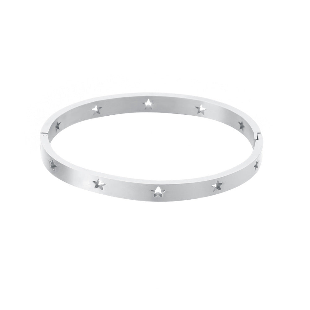 5pcs/lot Hollow Star Stainless Steel Bangle for Women Silver-5pcs Women Bracelets Charms Beads Beyond