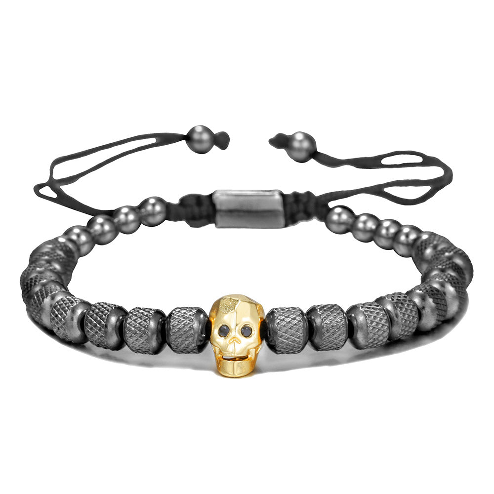 5pcs/Lot Skull Adjustable Bracelet for Men Black+Gold Men Bracelets Charms Beads Beyond