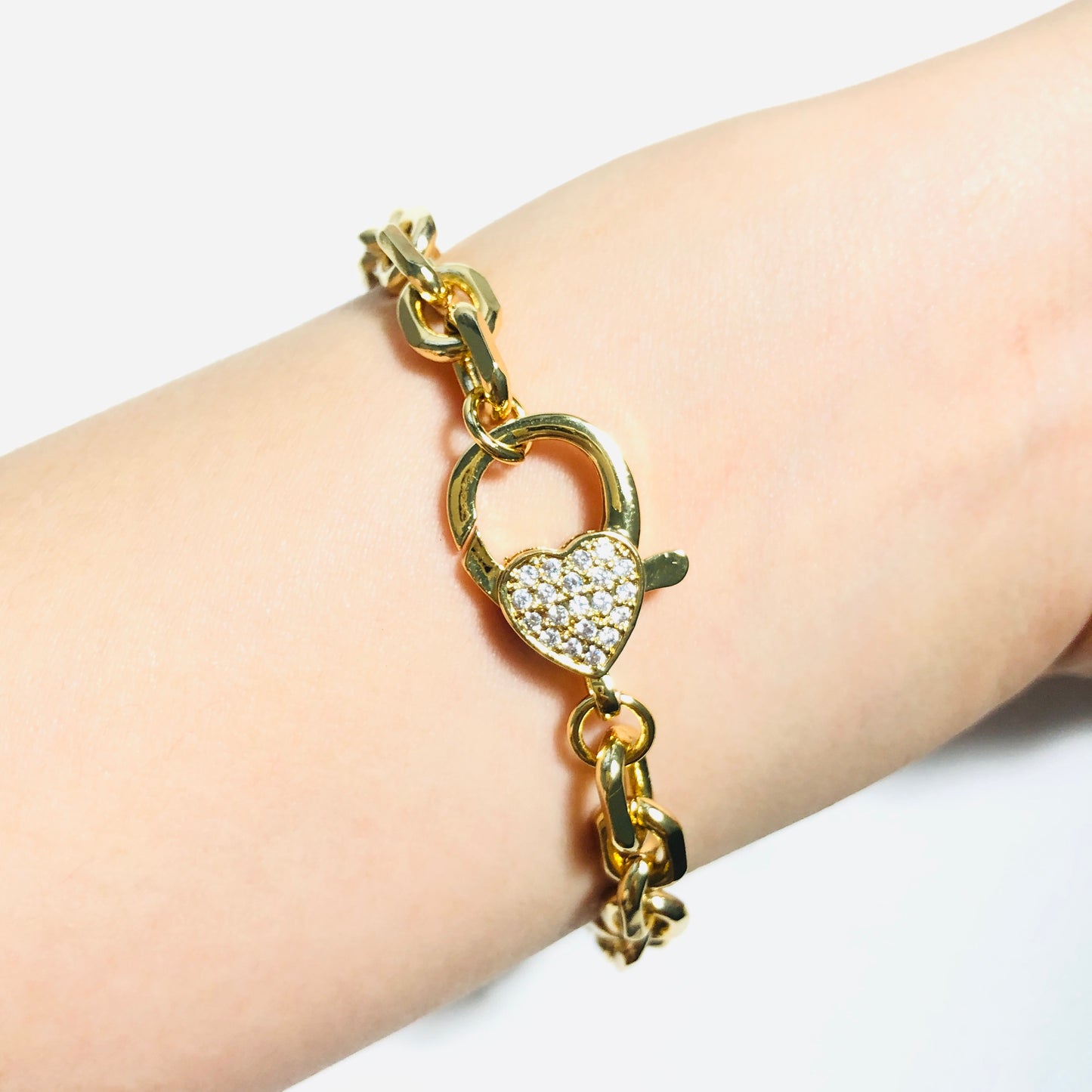 5pcs/lot 7/8/9 inch Heart Clasp Gold Plated Chain Bracelet Women Bracelets Charms Beads Beyond
