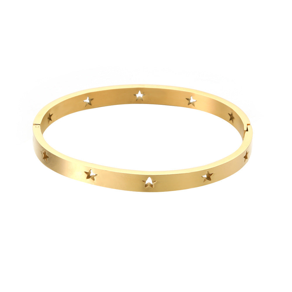 5pcs/lot Hollow Star Stainless Steel Bangle for Women Gold-5pcs Women Bracelets Charms Beads Beyond