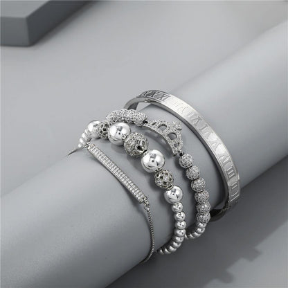 4pcs/set CZ Paved Crown Bracelet & Bangle Set Men Bracelets Charms Beads Beyond