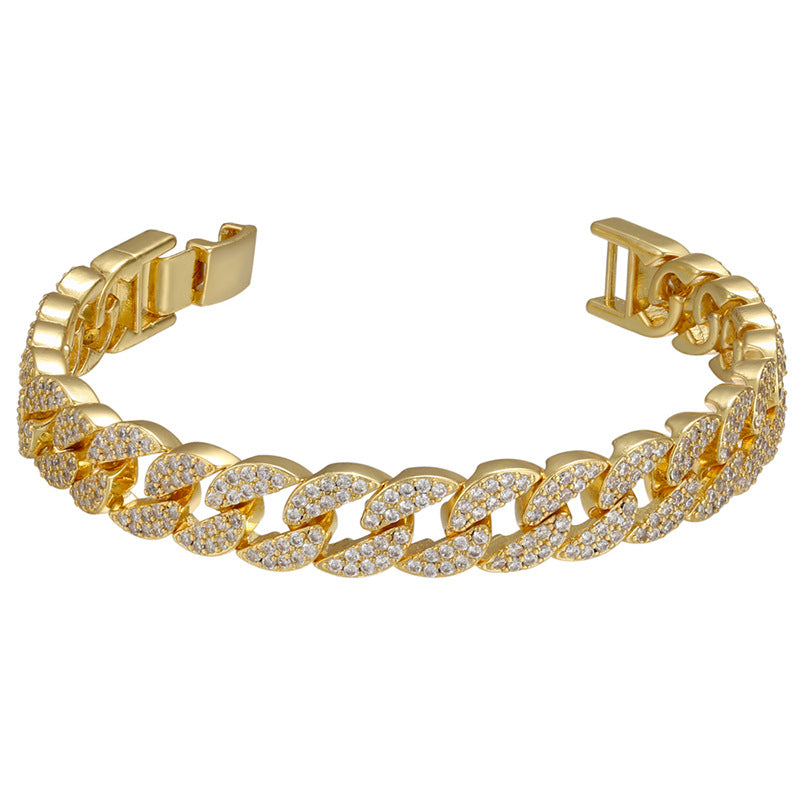 2pcs/lot 7inch Gold Silver Rose Gold CZ Pave Cuban Chain Bracelet Gold Cuban Chains Charms Beads Beyond
