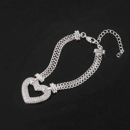 2pcs/lot CZ Paved Heart Chain Necklace + Bracelet Set Silver 2 Bracelets Women Bracelets Charms Beads Beyond