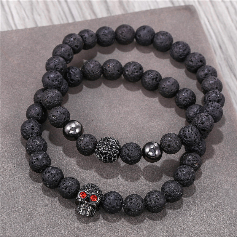5 sets/lot CZ Paved Skull 8mm Lava Stone Beads Bracelets Men Bracelets Charms Beads Beyond