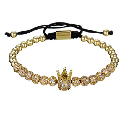2pcs/lot 6mm CZ Paved Ball Crown Adjustable Bracelets Gold Men Bracelets Charms Beads Beyond