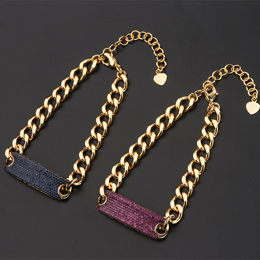 2pcs/lot Fuchsia/Blue CZ Paved Chain Bracelet Women Bracelets Charms Beads Beyond