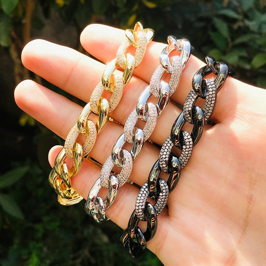 3pcs/lot CZ Pave Chain Link Bracelet 1 Gold +1 Silver + 1 Black Women Bracelets Charms Beads Beyond