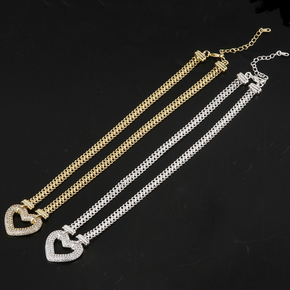 2pcs/lot CZ Paved Heart Chain Necklace + Bracelet Set Mix Gold+Silver 2 Necklaces Women Bracelets Charms Beads Beyond